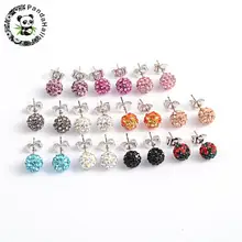 Полимерная глина горный хрусталь Шаровые серьги-гвоздики со стальными булавками смешанного цвета 8 мм; булавка: 0,8 мм