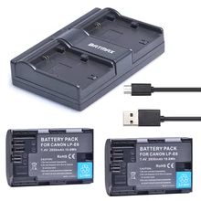2x 2650mAh LP-E6 LP E6 LP-E6N Camera Battery + USB Dual Charger for Canon EOS 5D Mark II III 5DS 5DS R 6D 7D 60D 60Da 70D 80D