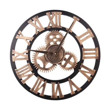

Large 3D Retro Rustic Gear Wall Clock Wooden Vintage Decorative Art Antique Clock Quartz Roman Style Home Decoration Handmade