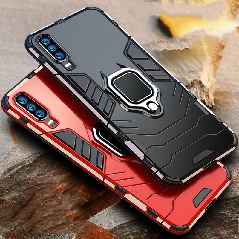 

Hard Armor Cover For Huawei P30 Pro Case TPU Shockproof Stand Magnetic Bracket Cover for Huawei P30 Lite Case Finger Ring Holder
