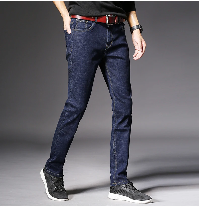 Новинка 2019, мужские классические джинсы, эластичные, обтягивающие, одноцветные, джинсовые, мужские, черные, синие, облегающие, брюки
