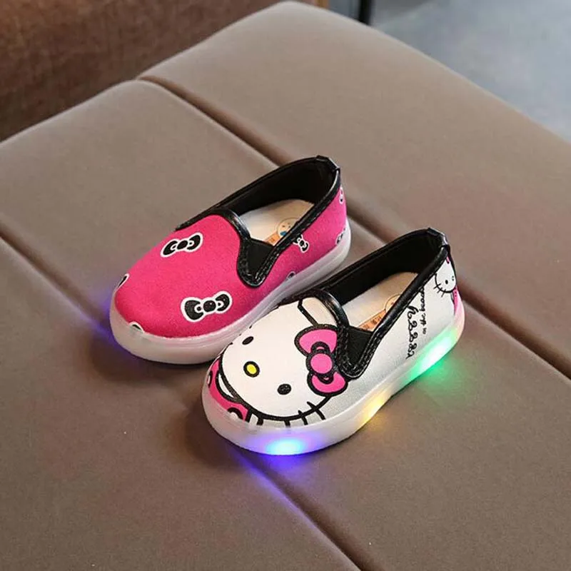 Детская обувь с подсветкой мультфильм рисунок «Hello Kitty» парусиновая обувь с подсветкой Повседневные детские светящиеся кроссовки мягкой