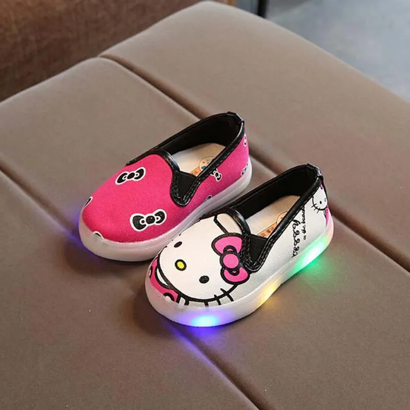 Children LED shoes cartoon Hello Kitty canvas shoes with light up