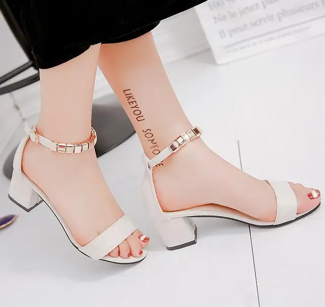 metal String Bead Summer Women Sandals Open Toe shoes Women's Sandles Square hee&hellip;