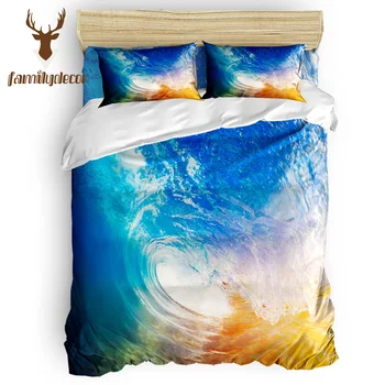 

Family Decor Blue Waves Collising At Sunrise Abraham Birthday 4 Pcs Bedding Sets Quilt Bedding Set Quilted Duvet Set
