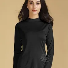 Аутентичный Шелковый Топ тутового цвета с толстой Терка и воротником-черепашкой, теплое нижнее белье с длинными рукавами-2