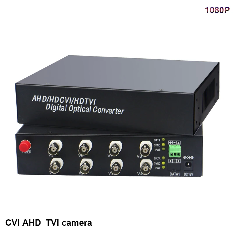 

1080P HD video AHD CVI TVI Fiber optical converter 8 CH Video FC Optical RS485 data transmitter receiver hikvision Dahua camera