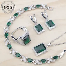 Зеленый кубический цирконий женские серебряные 925 Ювелирные наборы серьги/кулон/ожерелье/Кольца/Браслеты для женщин Мода подарочная коробка