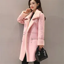Женское длинное пальто средней длины, осенне-зимнее теплое бархатное утолщенное пальто из искусственной замши, Женская однотонная хлопковая куртка из овечьей шерсти, верхняя одежда AB988
