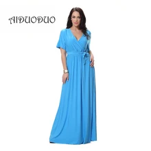 2016 neue Ankunft Sexy V-ausschnitt Blau Abend Eleganten Kleid Whit gürtel Sommer Lang Maxi Kleid Plus Größe Frauen Kleidung 4XL 5XL 6XL