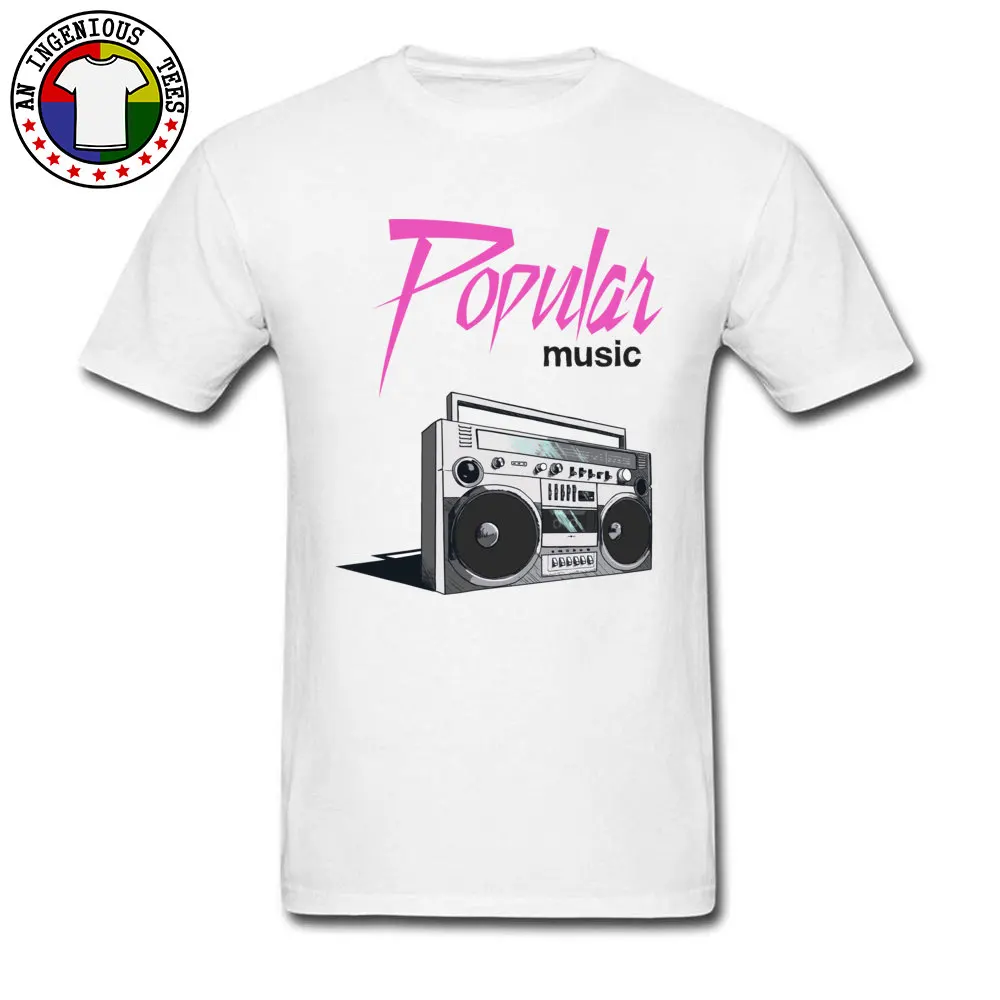 Popular Music Logo Pure Cotton Tshirts for Men Short Sleeve Tops & Tees Wholesale Summer Fall Round Collar Tops Shirts Leisure Popular Music Logo white