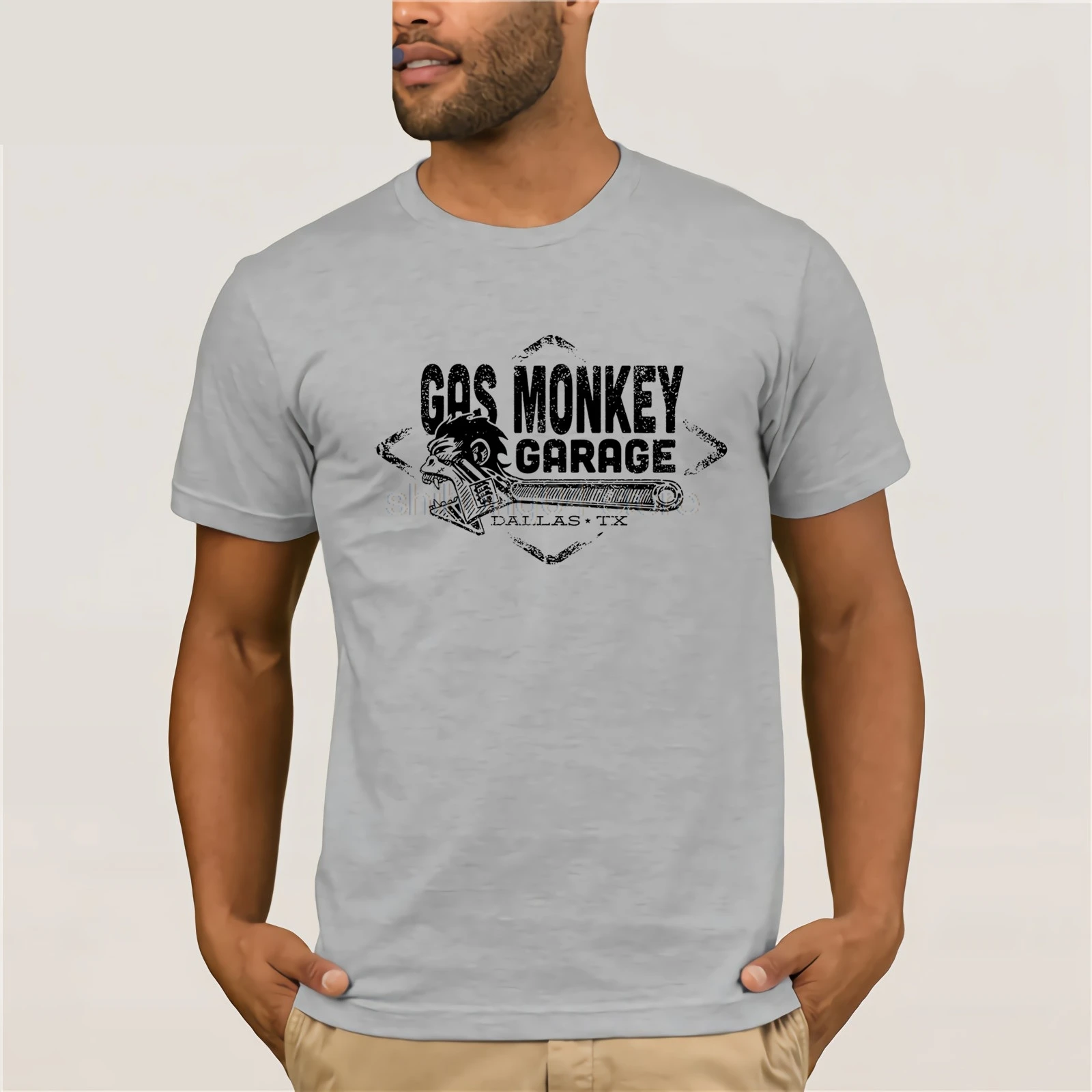 

Gas custom hot rods Monkey Garage dallas Tee T-Shirt Man Cotton Short Sleeve tee T-Shirt