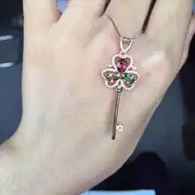 Натуральные красные коралловые Подвески S925 серебро натуральные разноцветные турмалины кулон Цепочки и ожерелья Модные клевера ключ вокруг шеи отличное Женское Ожерелье Свадебные украшения