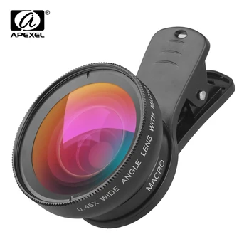 

APEXEL Camera Lens 0.45x Super Wide Angle&12.5x Macro Mobile Lens 2 in 1 HD phone lens For iPhone 6 Samsung xiaomi APL-0.45WM