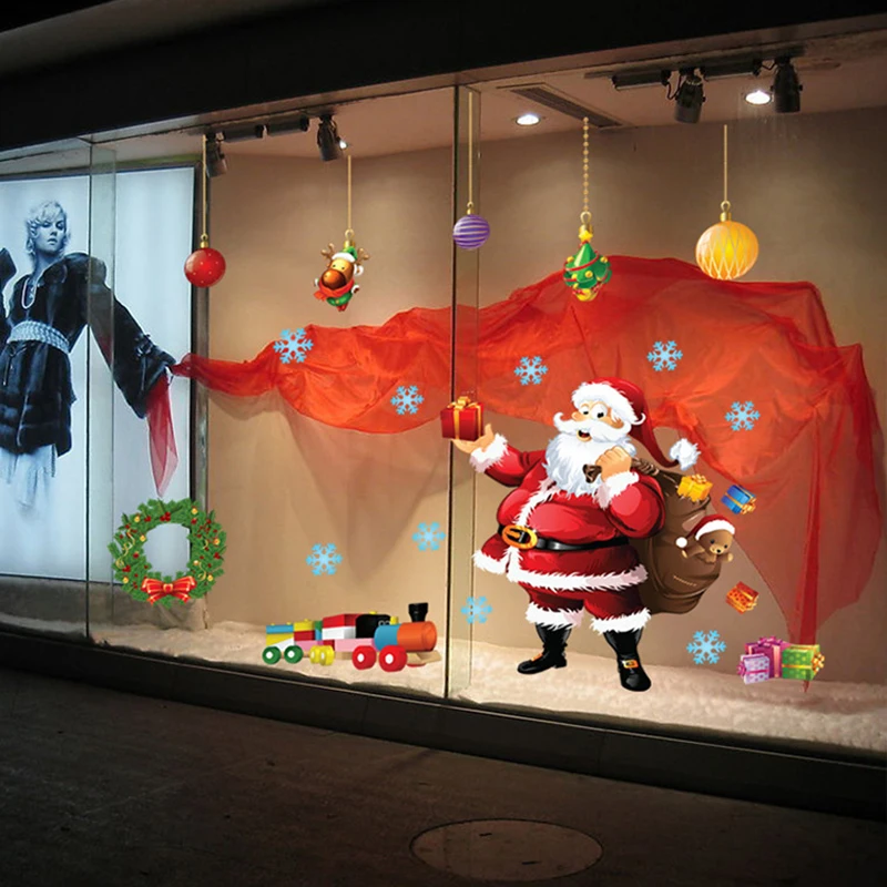 Рождественская Наклейка на стену, украшение Санта-Клаус, подарок на окно, настенные съемные наклейки из ПВХ, Наклейки на стены, Рождество, Год, домашний декор