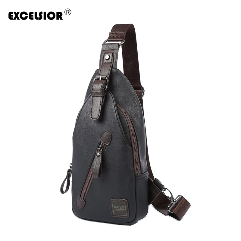 

EXCELSIOR Solid Men's Bags Men's USB Chest Bag Designer Messenger bag Leather Shoulder Bags Diagonal Package new Back Pack