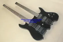 free shipping Wholesale custom shop Black Headless Double Neck 4 string bass 6 string Electric Guitar (accept custom all kinds