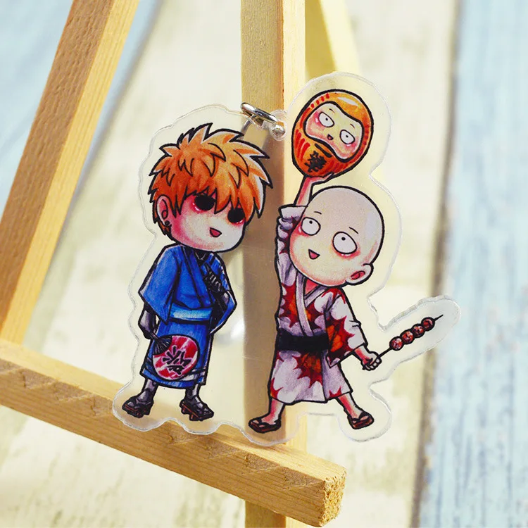 Аниме One Punch Man Saitama Sensei очень милый двойной принт акриловый брелок для ключей