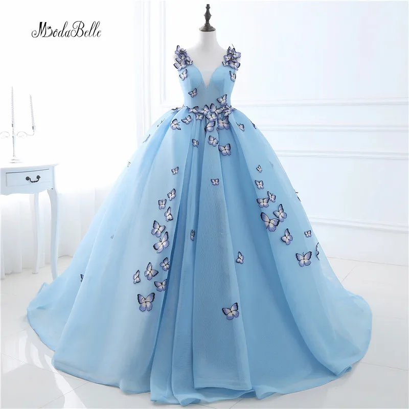 In Stock Arab Butterfly Blue font b Wedding b font Dresses Hochzeitskleid 2017 Ball font b