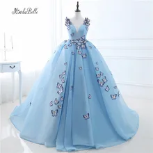 In Stock Arab Butterfly Blue Wedding Dresses Hochzeitskleid 2017 Ball Gowns Bridal Dresses Court Train Wedding Gowns Trouwjurk