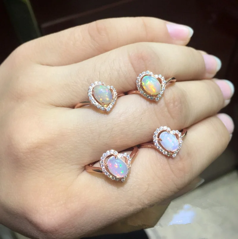 

Natural Oval Opal Stone Solid Silver 925 Cuff Ring Women Thin Band Real 925 Sterling Silver Fire Natural Stone Jewelry Free Box