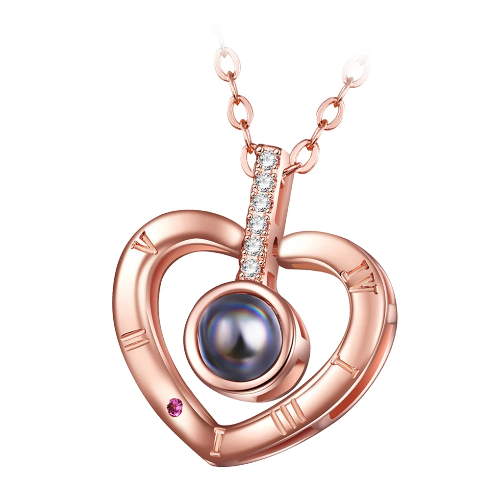 MagiDeal I Love You Memory Necklace Crystal Heart Pendant Nano Glass 100 Languages