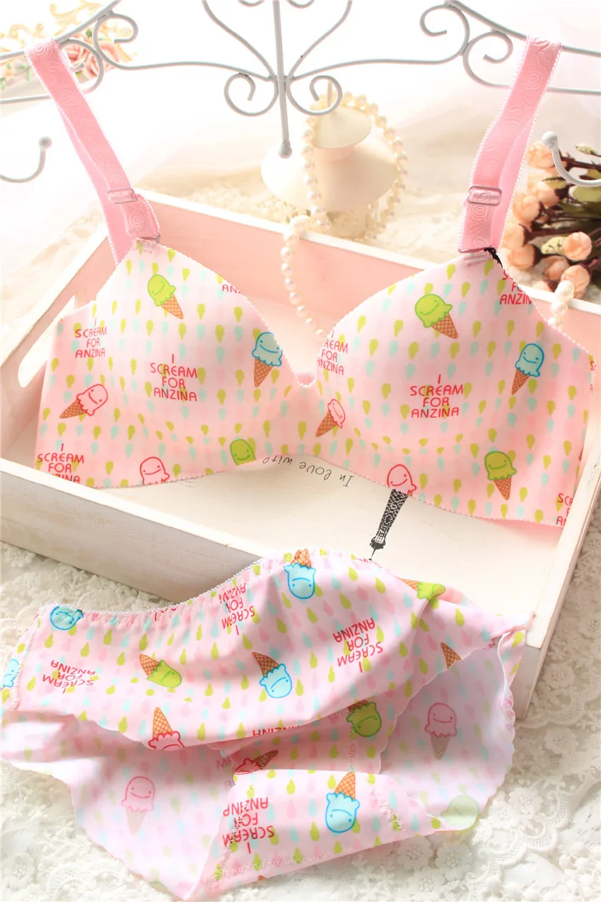 Solid color a chip seamless underwear bra sexy cartoon ice cream pink