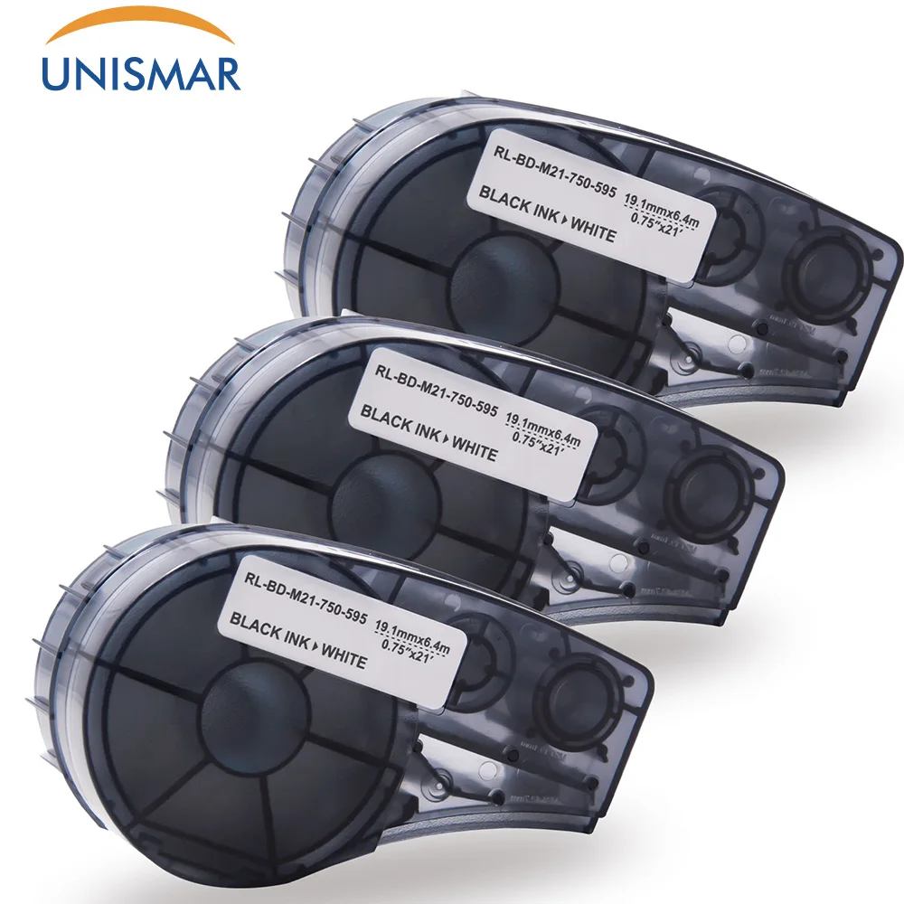 Unismar 3PK M21 750 595 WT черный на белом виниловом этикетке Совместимость с Brady BMP2 PLUS IDPAL