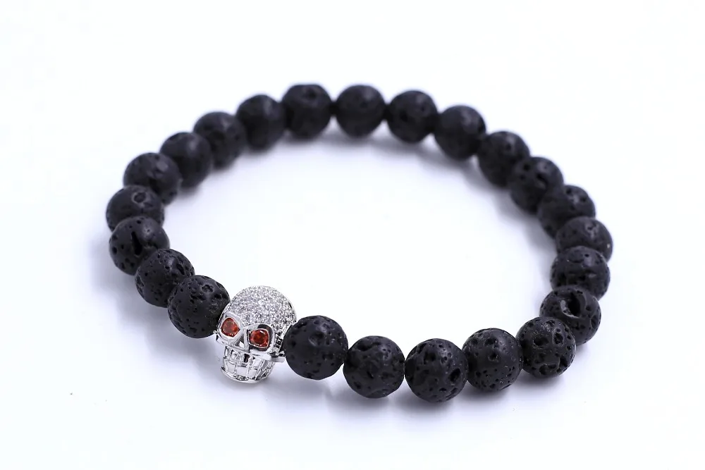 

Fashion Design New Skull Head Charms Bead Stone Precious Stone Lava Bead Rosary Bracelet