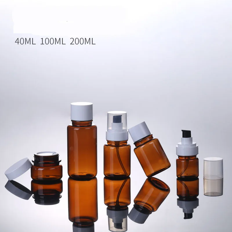 300pcs 40ML100ML50G PET Portable Refillable Brown Lotion Cream Treatment Pump Bottle with Cap 50g 50ml Empty Amber Jar | Красота и