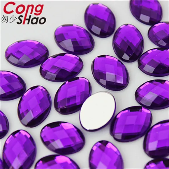 Cong Shao 100 шт 10*14 мм цветные акриловые стразы с плоской задней частью овальной формы камни и одежда с кристаллами аксессуары для рукоделия 8Y772 - Цвет: Deep Purple