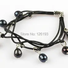 Много- многожильный кабель кожа с черный речной жемчуг подвески браслет