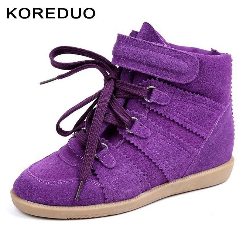 

KOREDUO Women Purple Suede Leather Ankle Boots Female increased Platform short boots Hook Loop Sneakers Casual botas mujer ms