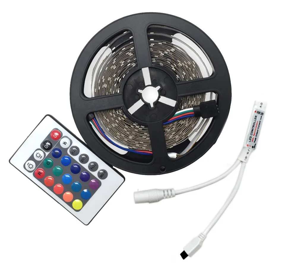 Hot 3528 RGB tape Cold White Warm white Blue Red Green color LED strip lights 5M 300 SMD diode 12V tiras led, RGB Remote Control (3)