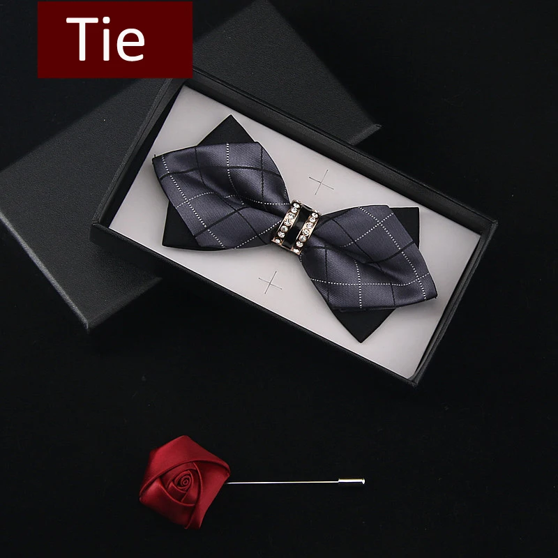 

Fashion bow tie plaid Bowtie brooch sets gravata creative ties for men Shirt necktie party business wedding cravate pour homme