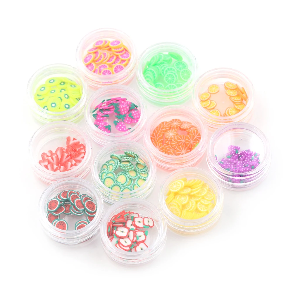 12Colors/Set Clay Toy Fruit Slices Filler For Clear Slime Box Toys For Kids Funny Slime DIY Accessories Supplies Decoration