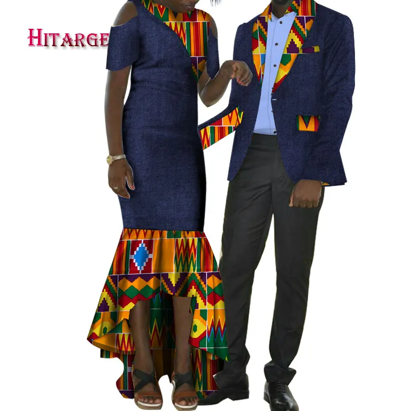 2018 любителей сладкого африканских пару Одежда подарок День Святого Валентина "с длинным рукавом Для женщин Макси платья и мужская рубашка