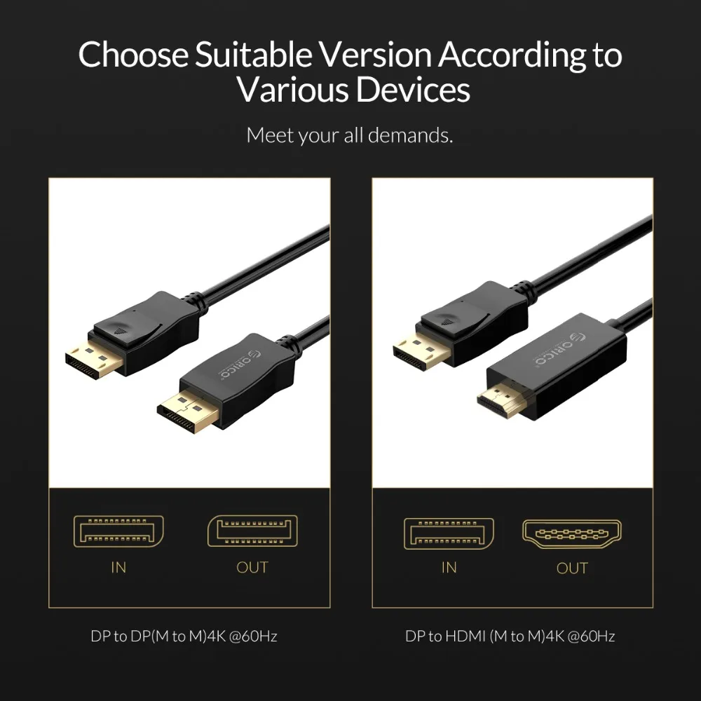 ORICO DP To DP HDMI HD Cables 4k 60Hz 1.2 Version One-Way 3D DisplayPort Adapter Video Audio Converter Cable For Macbook Laptop