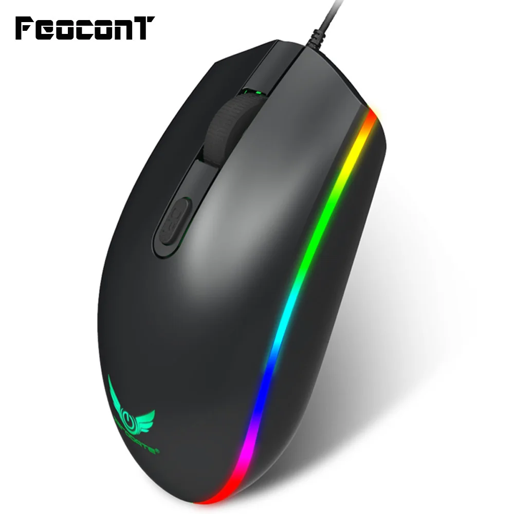 Оптическая компактная мышь 1600DPI RGB проводная с цветным светом для ноутбука ПК