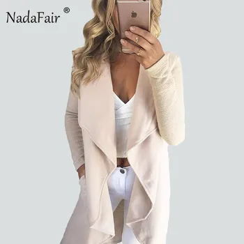 

Nadafair Asymmetric Long Patchwork Woolen Blend Jacket Coat Women Autumn Open Stitch Drop Hem Packets Casual Winter Coat Outwear