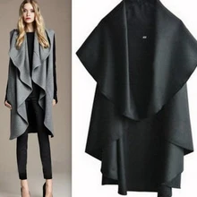 2017 Spring Trendy Coat Cardigan Lapel Irregular Casual Trench Jacket Solid Outwear Big Cloak Loose Long Cape Woolen Coat Women