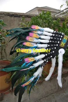 

Turquoise Feather headdress headband handmade feather hat costumes Halloween party supply