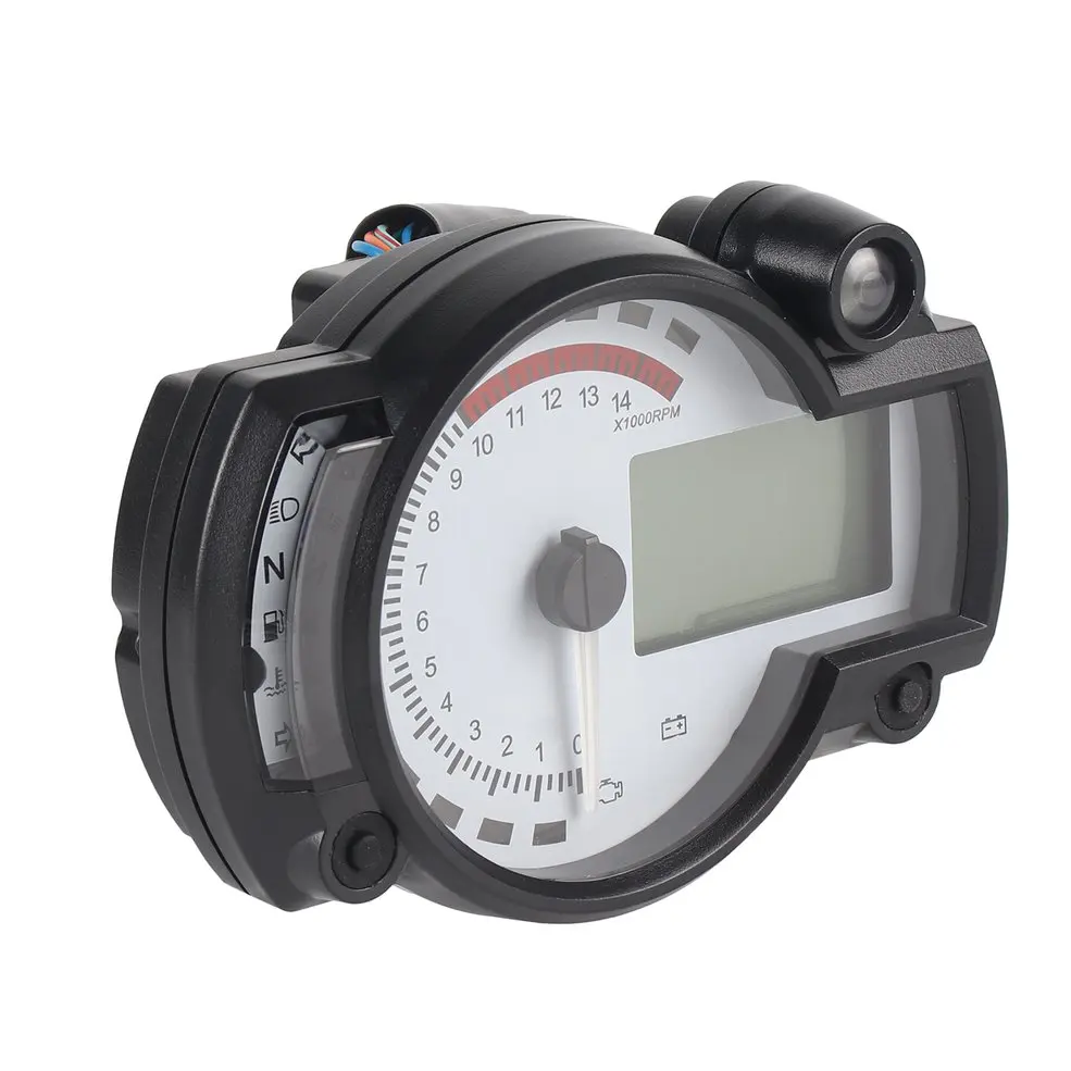 

Universal Motorcycle Digital Odometer Adjustable LCD Tachometer Gauge Speedometer with White Panel 299 MPH/KPH Odograph