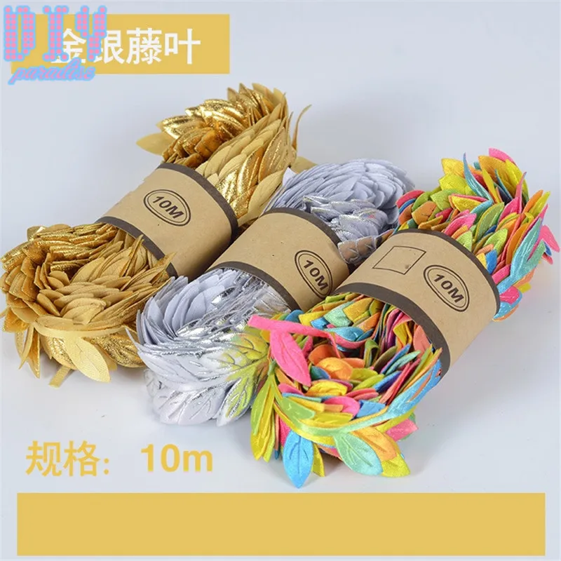 

10M colorful Artificial Leaf Leaves Ivy Flower cord rope Trim Wrap Gift Packing String Wedding Party Decoration