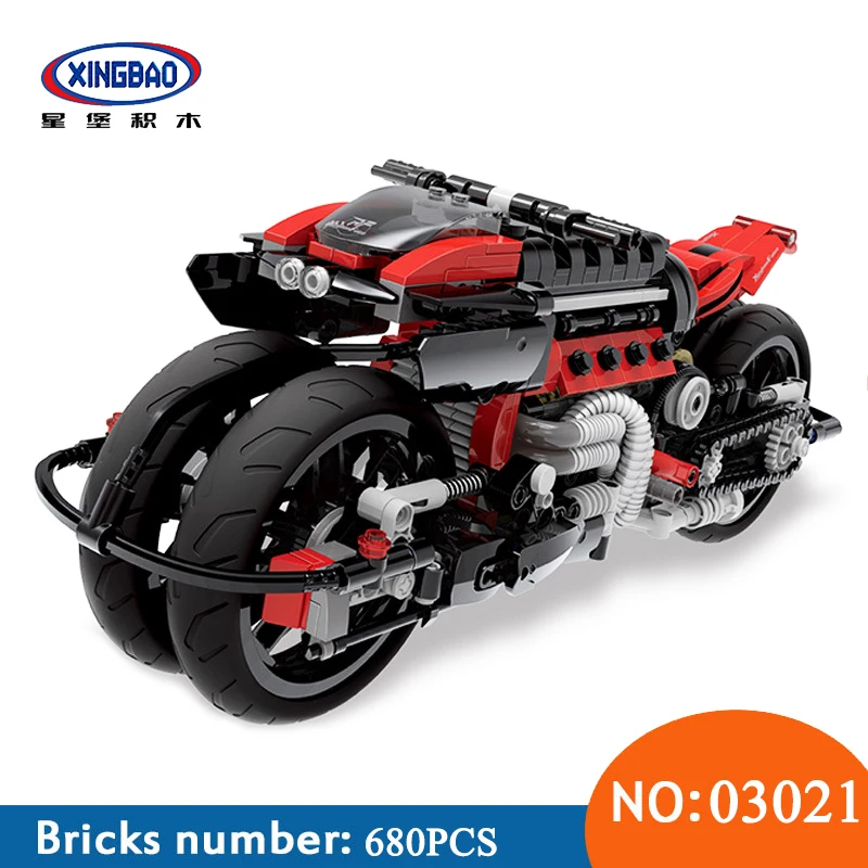 

Xingbao 03021 680Pcs Technic Series The Off-road Motorcycle Set Building Blocks Bricks Educational Toys For Children Model Gift