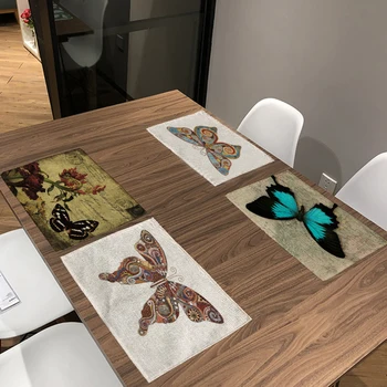 

Vintage Butterfly Pattern Table Mat Kitchen Letter Dragonfly Napkin For Wedding Decor Home Table Mat Placemat Dining Accessories