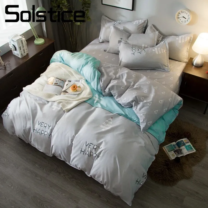 Günstige Solstice Home Textil Grau Bettwäsche Sets Kid Teen Bettwäsche Junge Mädchen Weihnachten Baum Muster Bettbezug Kissenbezug Flache Blätter