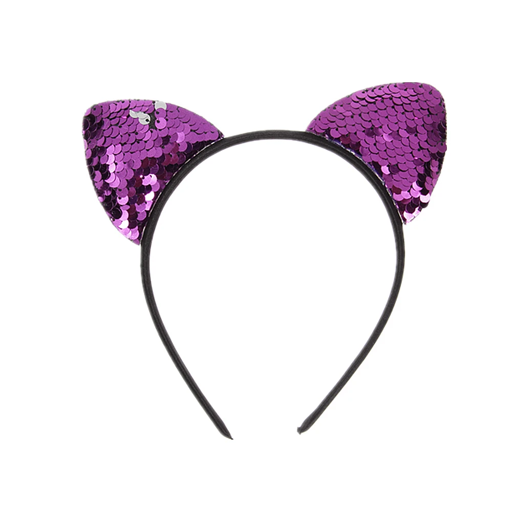 Yundfly New Glitter Can Flip Sequins Cat Ear Girl Hair Band Kids Baby Cute Cat Ear Hair Bands Halloween Headdress Gifts baby accessories designer Baby Accessories