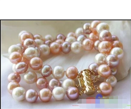 

A p1643 3ROW 10MM multicolor ROUND FRESHWATER CULTURED PEARL BRACELET 14KGP