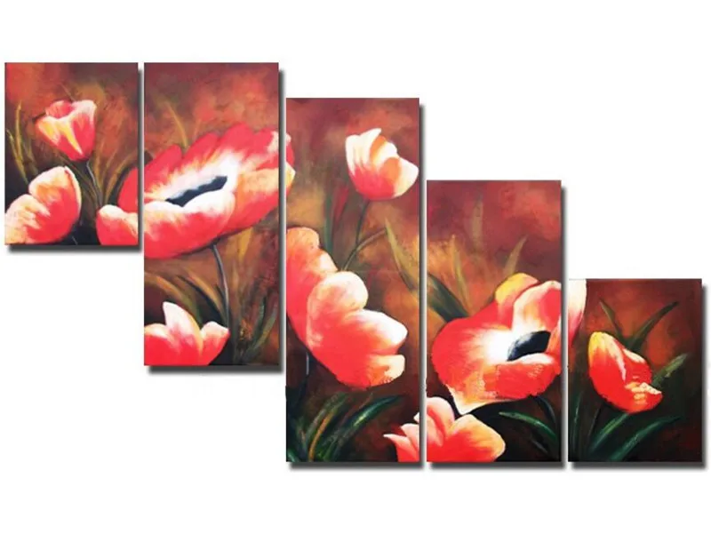 

Large 5 Panel Pictures Modern Home Decoration Hand-painted Abstract Red Flower Oil Painting Handmade Floral Paintings On Canvas